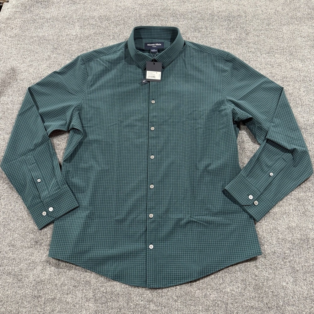 Mizzen Main Men's Leeward Trim Fit No Tuck LS Dress Shirt XL Dark Sea Check